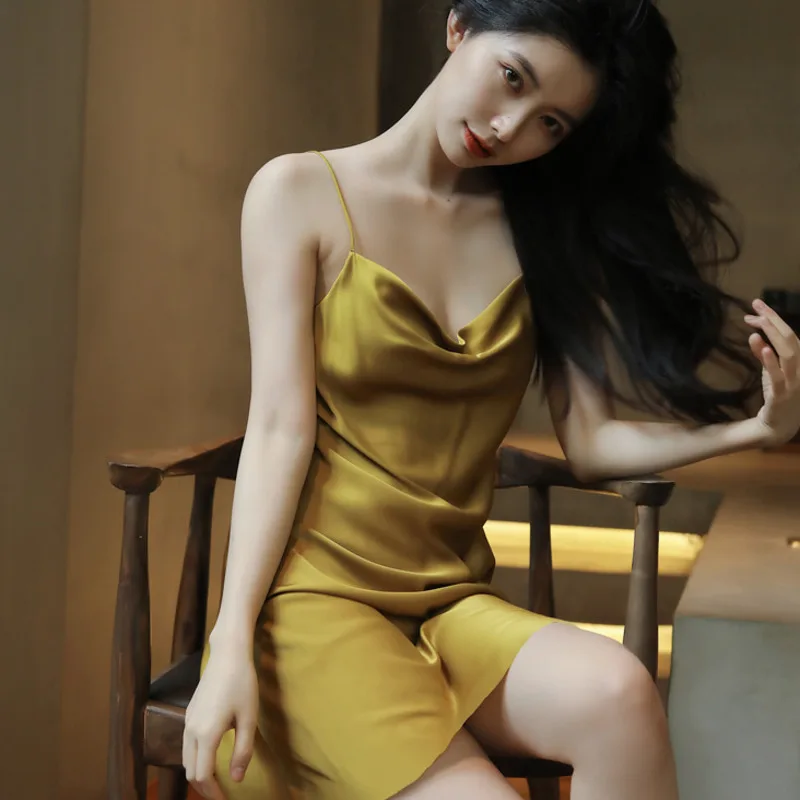 

Summer Sexy Nightdress Women Faux Silk Strap Spaghetti Lingerie Home Dressing Gown Sexy Nightwear Sleepwear Nightwear Plus Size