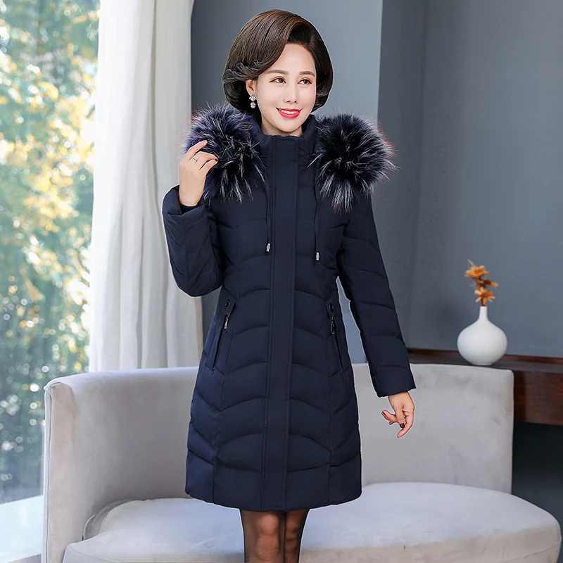 

2021 Winter Women Long Parka Solid Thick Jacket Slim Hooded Fur Collar Office Ladies Coat Outwear Abrigo Mujer Invierno
