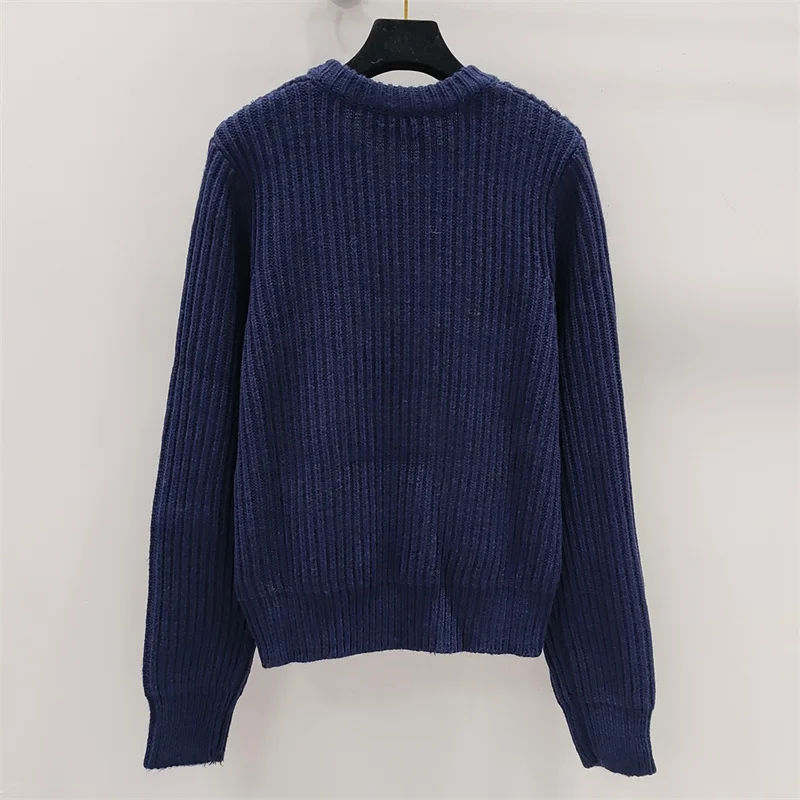 Женский свитер Новинка осени 2024 пуловер с круглым вырезом и бусинами эластичный