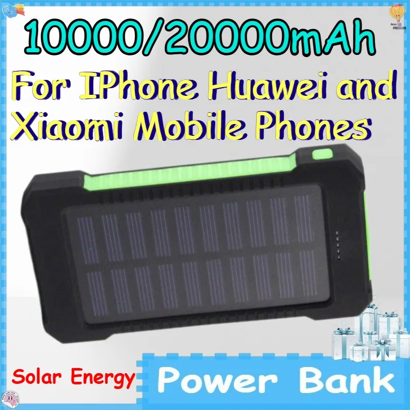 Фото Солнечный Power Bank на 10000/20000 мАч для iPhone, Huawei и Xiaomi: внешний аккумулятор большой емкости для мобильных телефонов №1