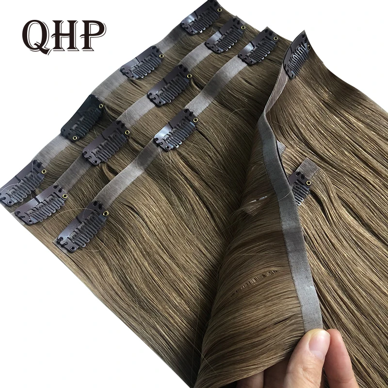 Straight Clip In PU Hair Extensions Real Human Hair Brazilian Virgin Hairpiece 6pc/set Seamless Full Head 10-30