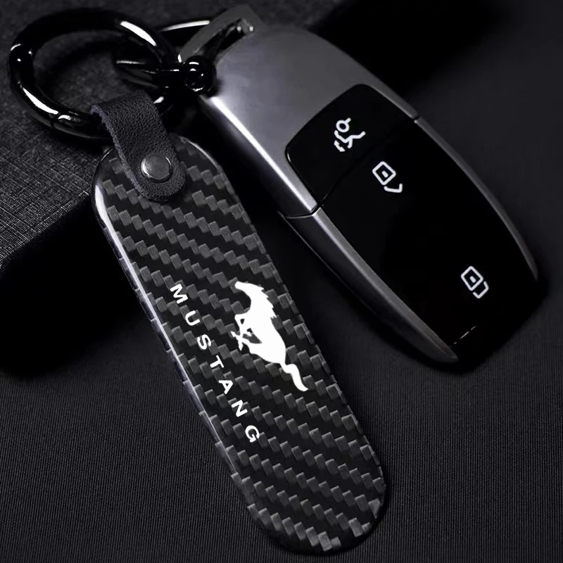 Car Key Chain Key Ring Carbon Fiber Metal Keychain for Mustang GT500 GT350 Shelby Focus Cobra mk2 mk3 Fiesta Car Accessories