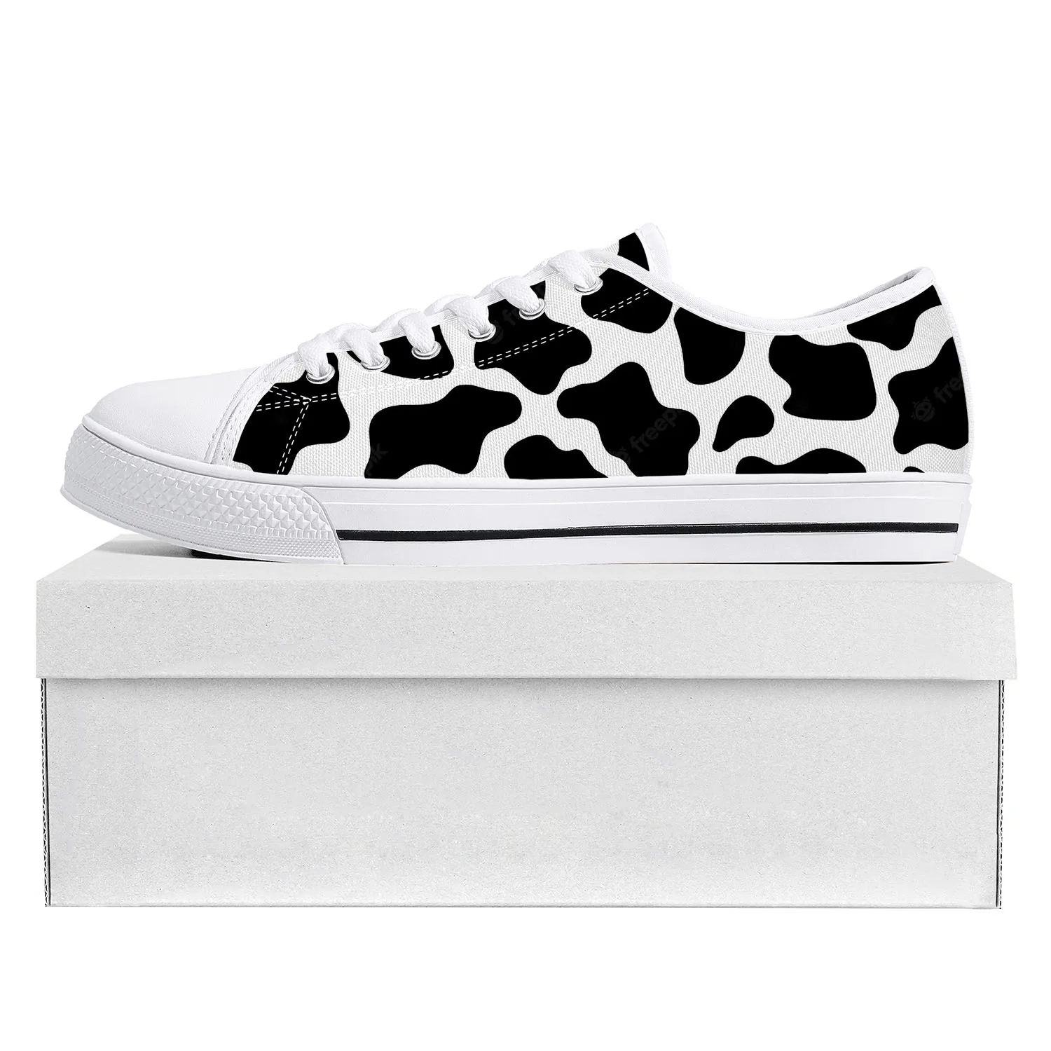

Cow Print 3D Pattern Low Top High Quality Sneakers Mens Womens Teenager Canvas Sneaker Black White Printed Couple Custom Shoe