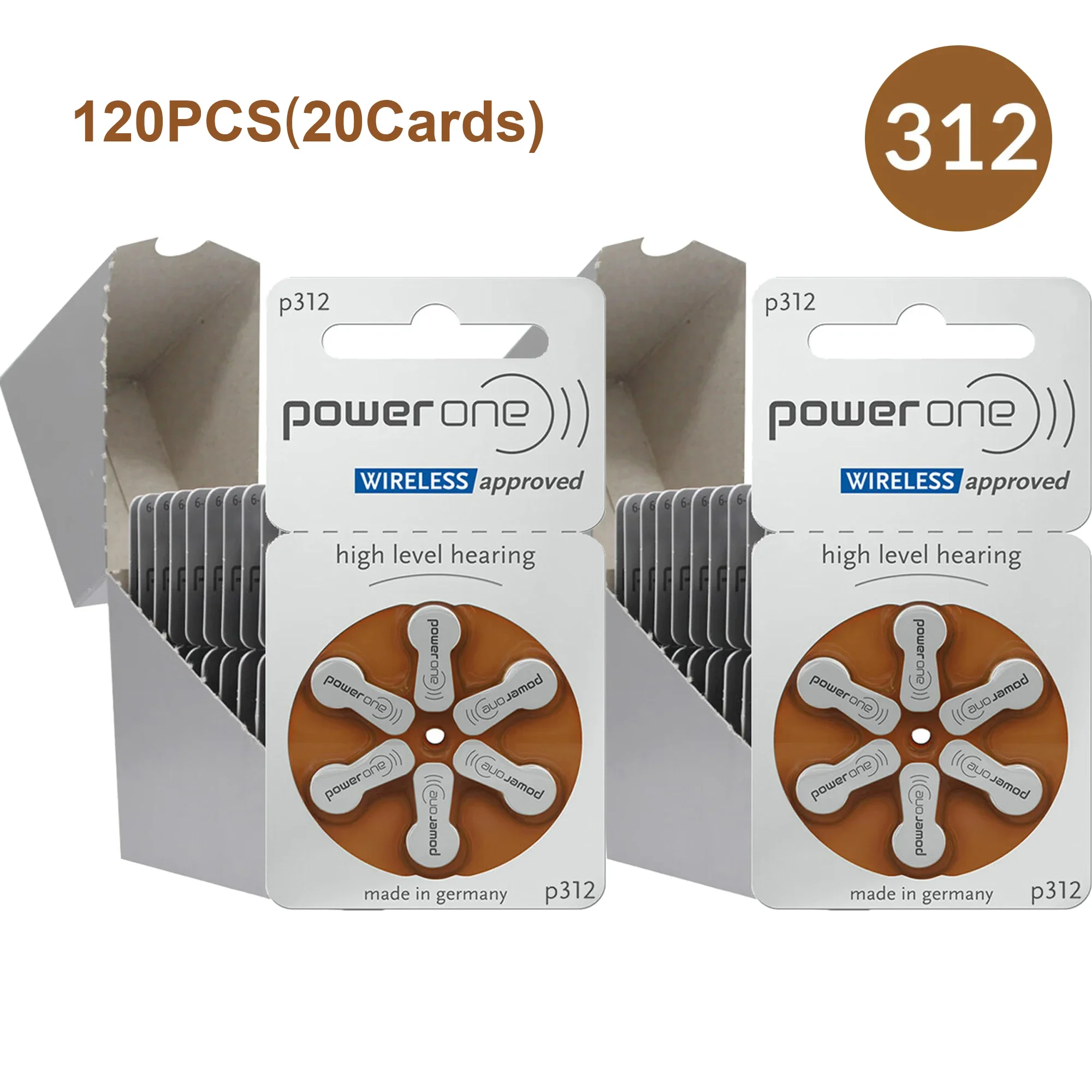 120 шт./20 карт PowerOne P312 аккумуляторы для слуховых аппаратов 1 45 В 312 312A A312 PR41 цинковый