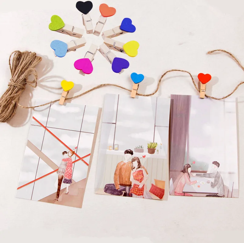 

50pcs/lot Red Heart Love Wooden Clips Mini Postcard Clips Wedding Decoration Mother`s Day Babyshower Birthday Party Decorations