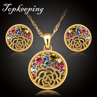 colorful hollow plated chain necklace jewelry set fashion african jewelry hollow fan shaped earrings