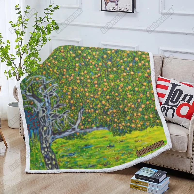 

Gustav Klimt -The Golden Apple Tree Throw Blanket Beautiful Oil Painting Apple Tree Blanket Home Fluffy Soft Blankets For Beds