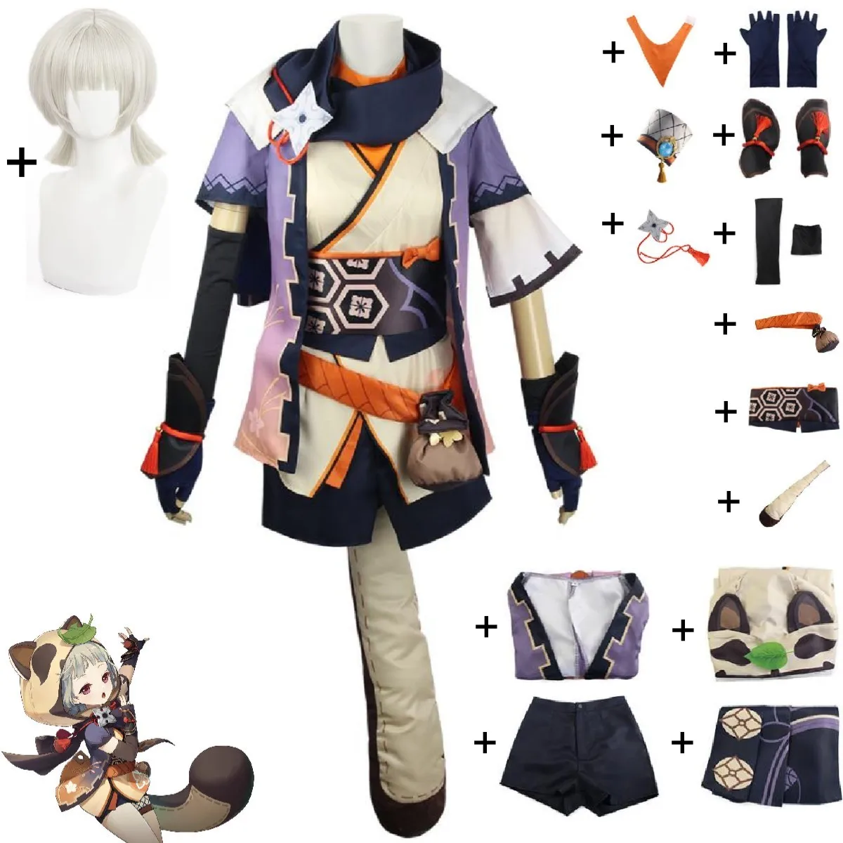 

Костюм для косплея Sayu Game Genshin Impact Aldult унисекс, Изысканный милый костюм из верха и шорт, парик для хвоста, костюм аниме Loli на Хэллоуин