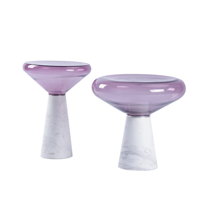 

Italian Style Marble Side Table Glass Mushroom Cloud Drummer Bell\Circular Creative Design Coffee Table
