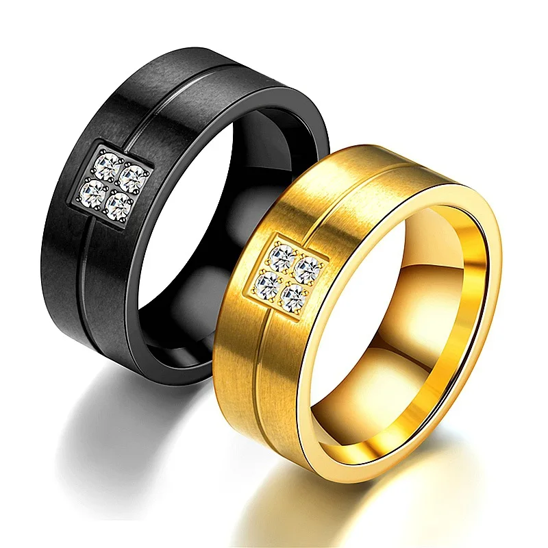 

European and American Men's Titanium Steel Ring Black Stainless Steel Inlaid Diamond Lovers Zircon Ring Wholesale Jewelry