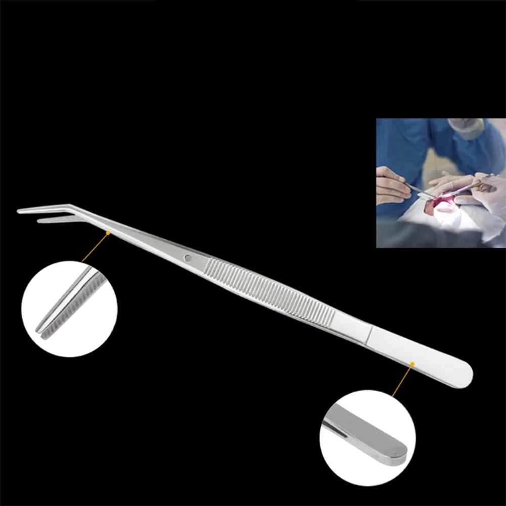 

15.7cm Silver Stainless Steel Tweezers Bend Chuck With Positioning For Dentistry Tea Set Planting Restoration Hand Tools