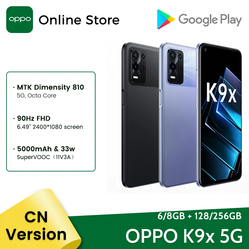 OPPO K9X 5G Smartphone 6GB 128GB Dimensity 810 Octa Core 6.5 90Hz FHD Screen 5000mAh Battery 64MP Camera Colos OS Mobile Phones