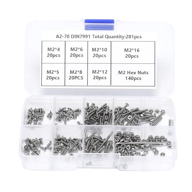 

281 шт., шестигранные гайки M2 из нержавеющей стали