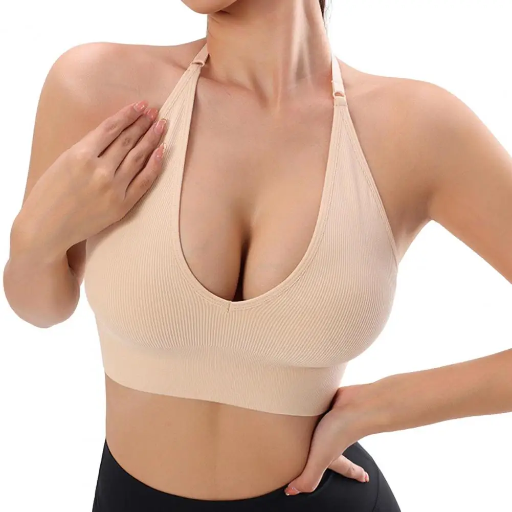 Женский спортивный бюстгальтер для йоги регулируемый на тонких бретельках с