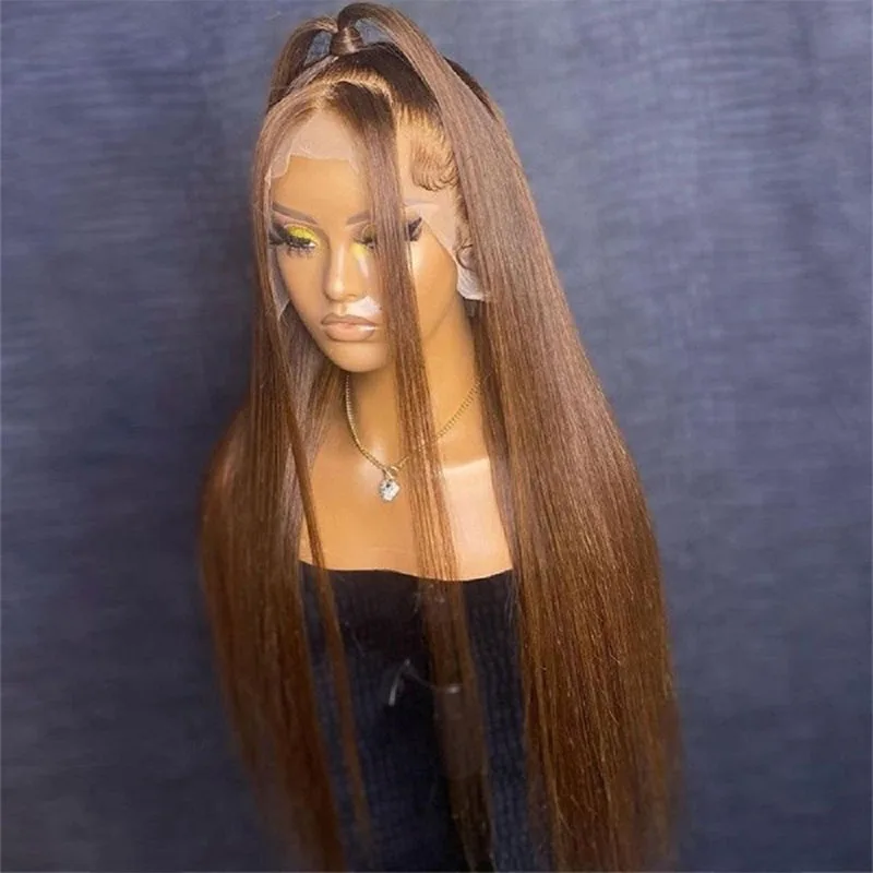 

26“Long Dark Brown Silky Straight European Human Hair Jewish 13x4 Lace Front Wig For Black Women Soft Glueless Baby Hair Daily