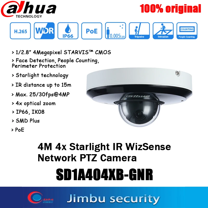

Dahua 4MP PoE PTZ Camera SD1A404XB-GNR IR15M распознавание лица оригинальная WizSense Starlight Zoom камера Оригинальная английская версия