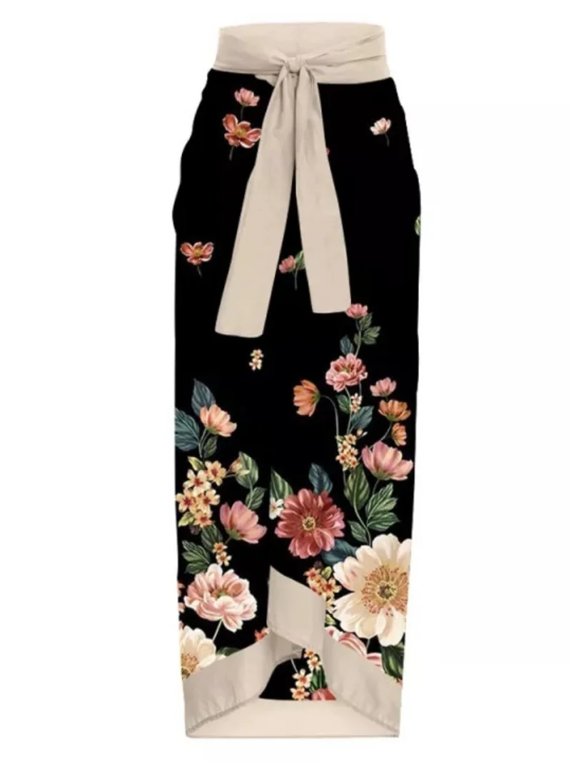 Two Piece Bodysuits Skirt Suits Swimsuit Beach Skirt Flower Print Cover Up Luxury Swimwear Surf Wear Beachwear Women 2023