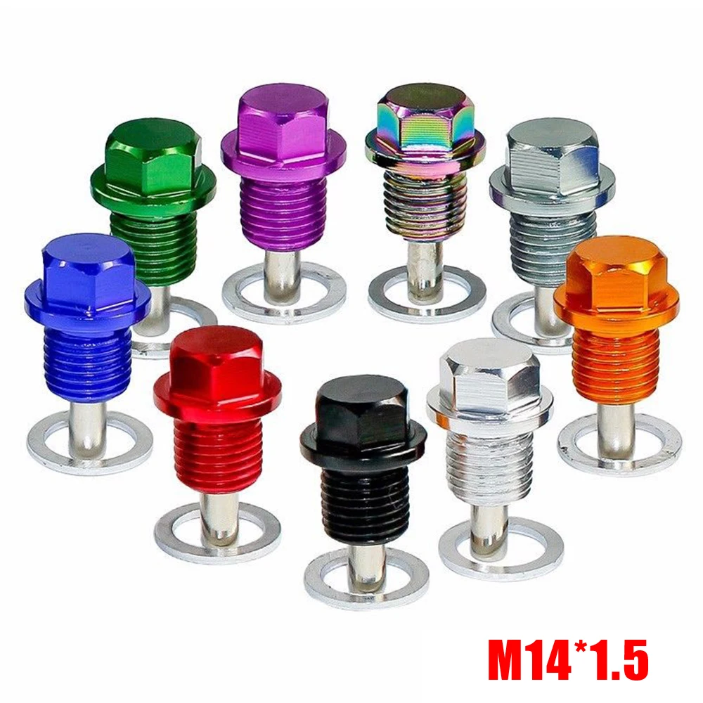

1pcs Anodized Aluminium M14 X 1.5MM Engine Magnetic Oil Drain Plug Oil Drain Sump Nut Random Color Universal Fit for Most Car