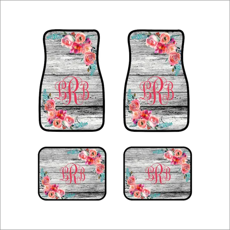 

Monogram Car Floor Mats Front Car Mats Rear Car Mat Custom Car Mats Personalized Car Gift Sweet 16 Gift Black White Rustic Wood