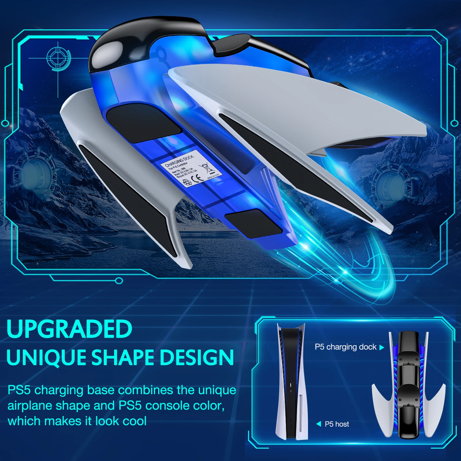 Зарядное устройство для двух контроллеров DinoFire PS5 станция быстрой зарядки