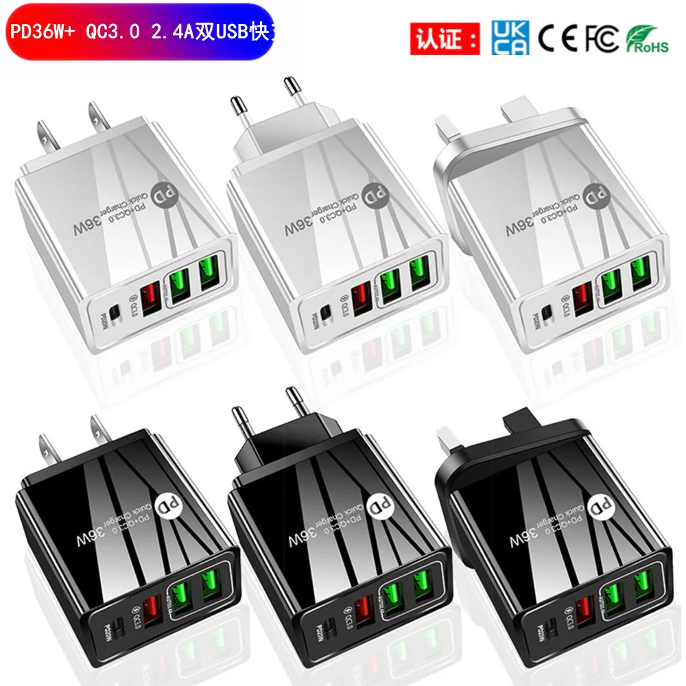 PD36W QC3.0 2.4A быстрое зарядное устройство с 2 портами для iPhone, Samsung, Huawei, Xiaomi, универсальное настольное быстрое зарядное устройство для телефона, вилка для ЕС, США, Великобритании