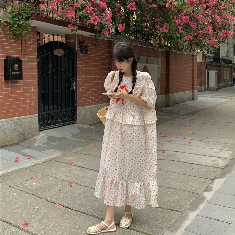 

2023 New Summer Dress Women French Retro Y2k Bubble Sleeves With Loose Ruffles Free Shipping