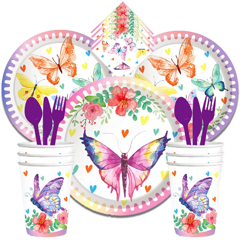 

Набор одноразовой посуды с чернилами, бабочками и цветами