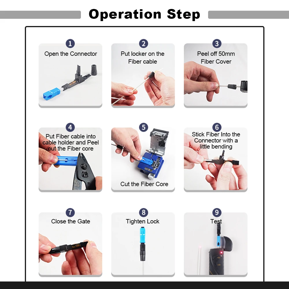 OPTFOCUS 50 PCS Kits Single Mode Optical Fibra Connecter For Fiber Optic Cable SC APC UPC Fiber Fast Connector Rapid Connectors