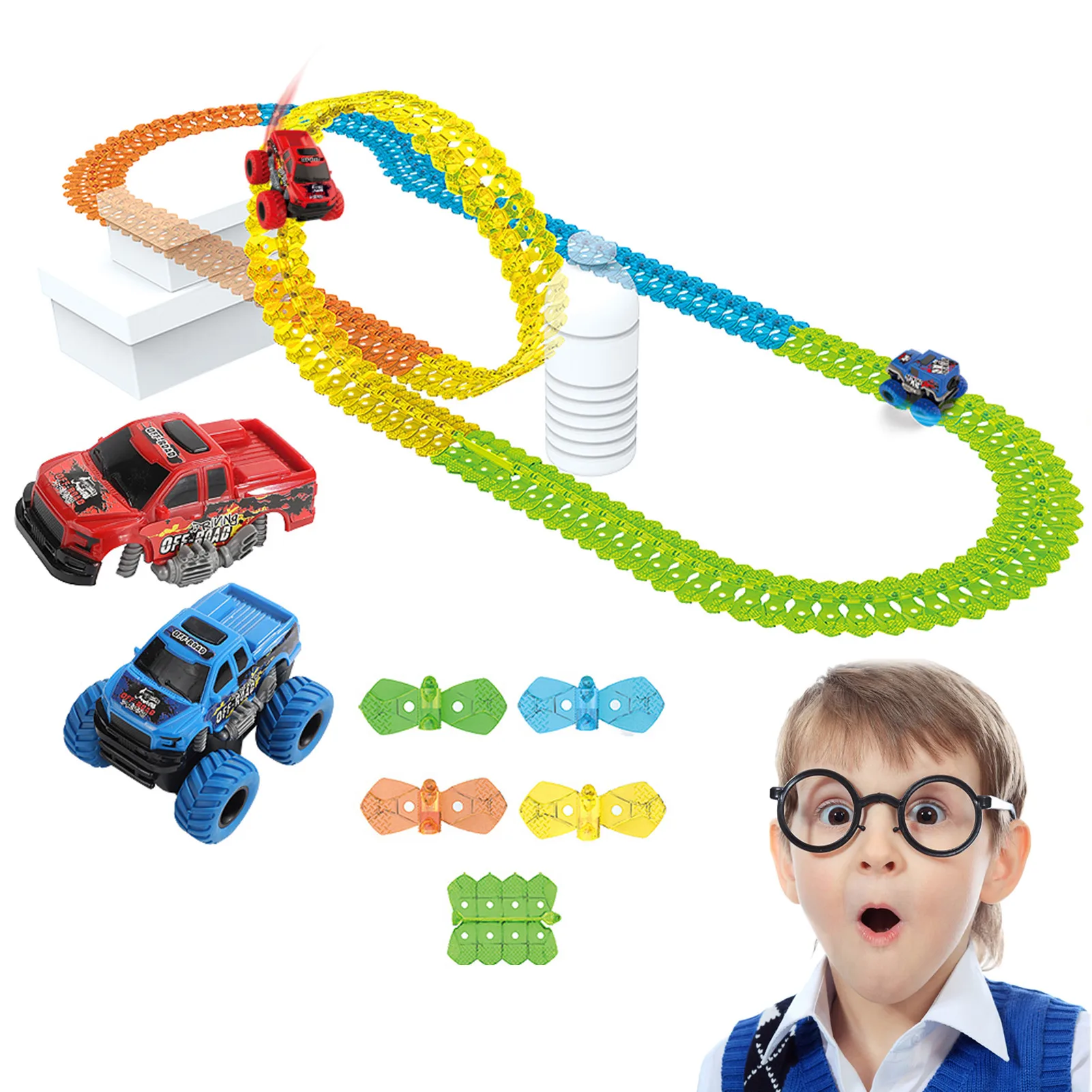 

Race Track For Boys And Kids 192PCS Changeable Glow Race Car Tracks Toys For 3 4 5 6 Year Old Boys Girls With LED Light Up Race