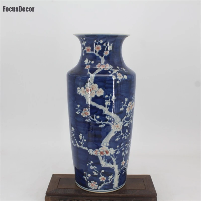 

Tall Ceramic Vase Navy Blue Plum Cherry Sakura Antique Japanese Porcelain Vase Classical Hand-painted Ceramic Plant Vase 15 Inch