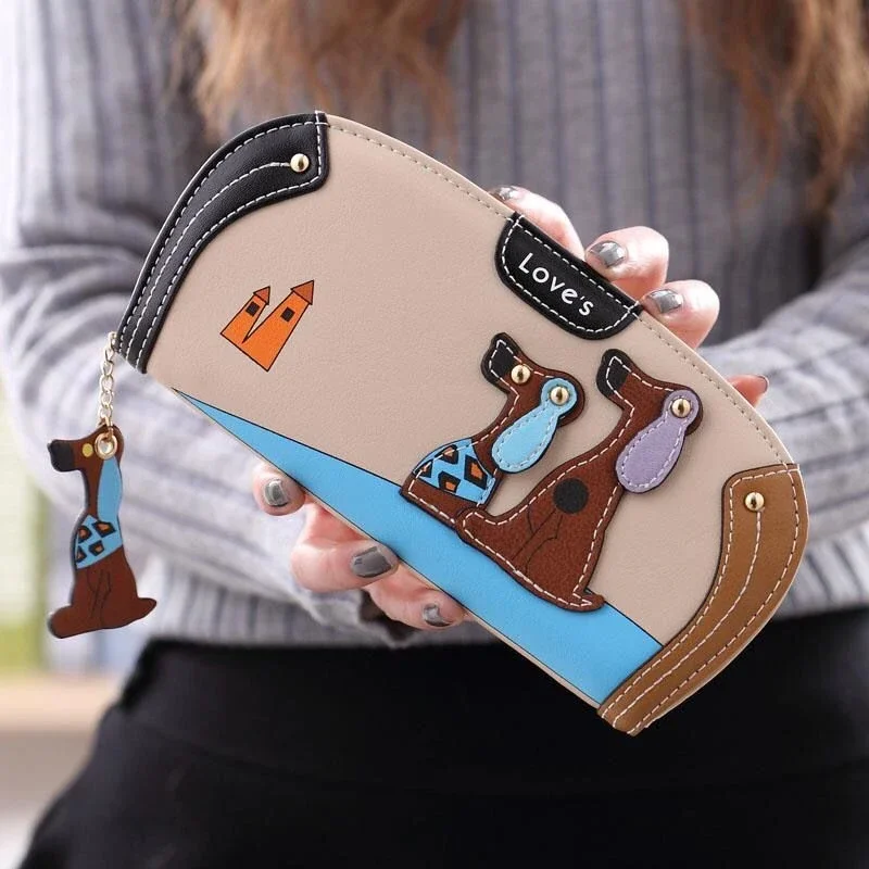 

Cartoon Dog Women Wallet Wrist Handle Phone Case Long Section Zipper Phone Money Pocket Pouch Handbag Women Purse Card Hold