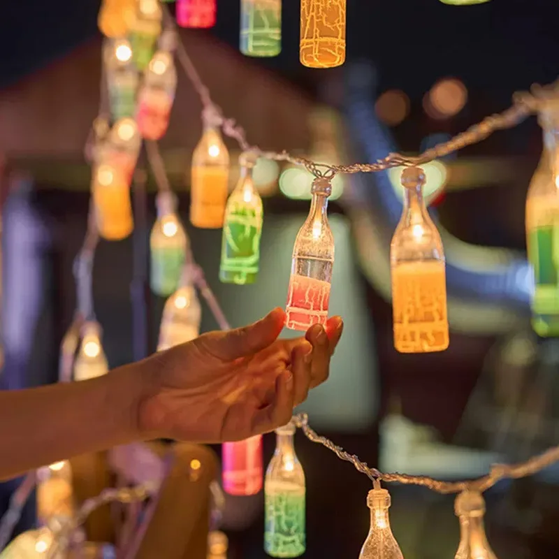 1.5M 3D Beer Bottle Modeling String Lights  Barbecue Bar Christmas Atmosphere Festoon Summer Party Decoration Outdoor 10 Led