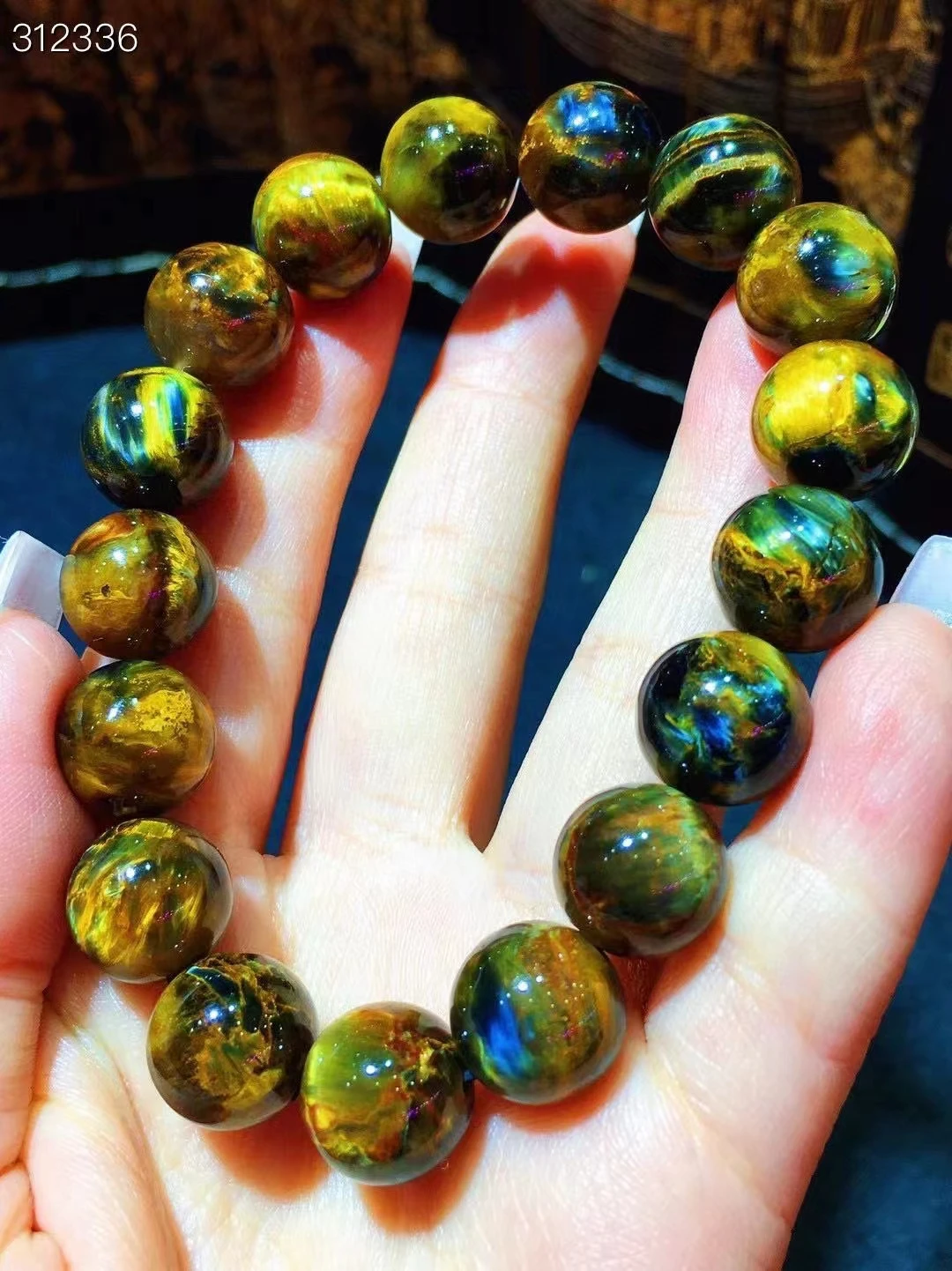 

Natural Blue Yellow Pietersite Round Beads Bracelet 12mm Jewelry Stretch Healing Big Beads From Namibia Women Men AAAAAA