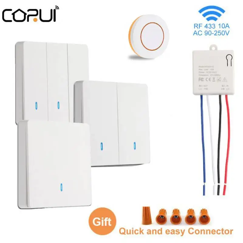 

CORUI Mini Wireless Smart Switch Light 220V RF 433Mhz Wall Panel Switch With Remote Control Relay Receiver Led Light Switch