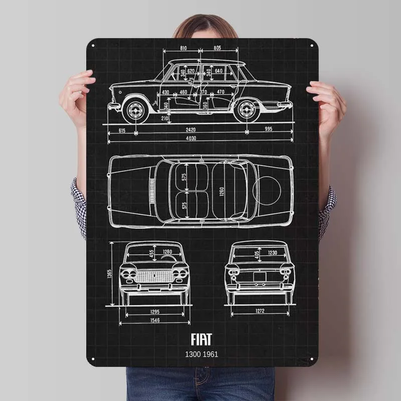 Жестяной знак Fiat 1300 1961 искусство стены из желтого металла Настенная роспись