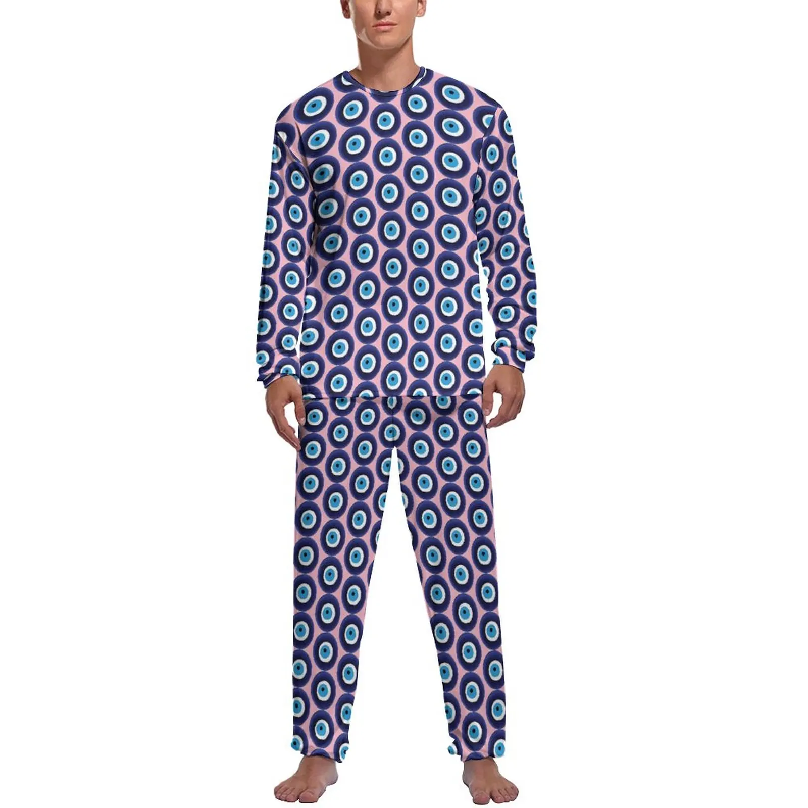 

Nazar Evil Eye Pajamas Long-Sleeve Symbol Print Two Piece Casual Pajama Sets Autumn Men Design Lovely Sleepwear