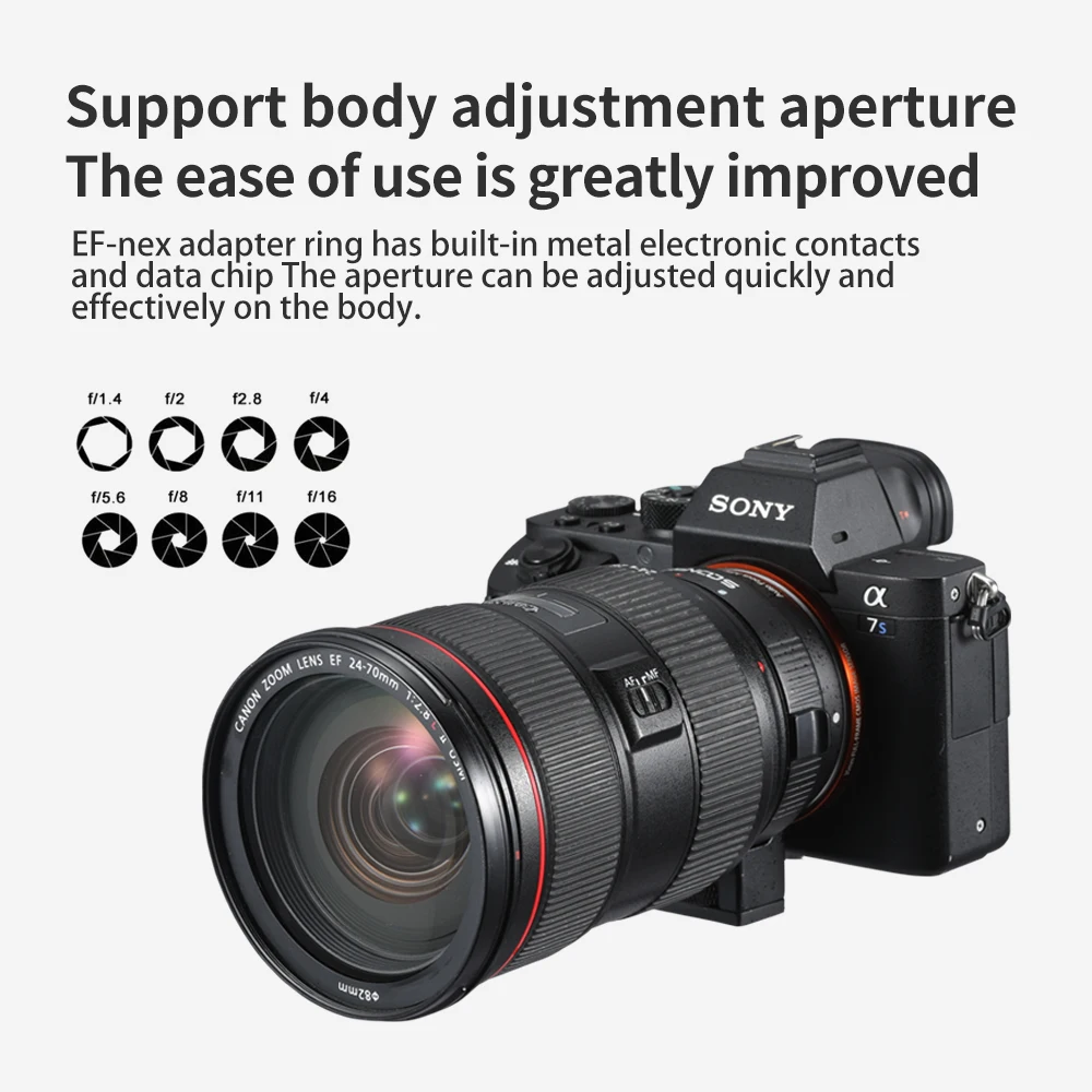 Фото Адаптер для объектива Soopho EF-NEX IV с автофокусом для Sony E NEX, полнокадровый A9 AII7 A7RII A7SII A6500 A6300 для объектива Canon EF EF EF-S №4