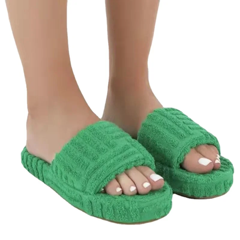 

Women Shoes 2022 New Trendy Home Embossed Cotton Slippers Women Comfortable Shoes Size 43 Indoor Slippers Flat Ladies Slides