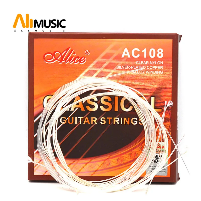 

10SET Classical Guitar Strings Clear Nylon Strings Silver Plated Copper Alloy Wound Normal Tension - Alice A108-N encordoamento