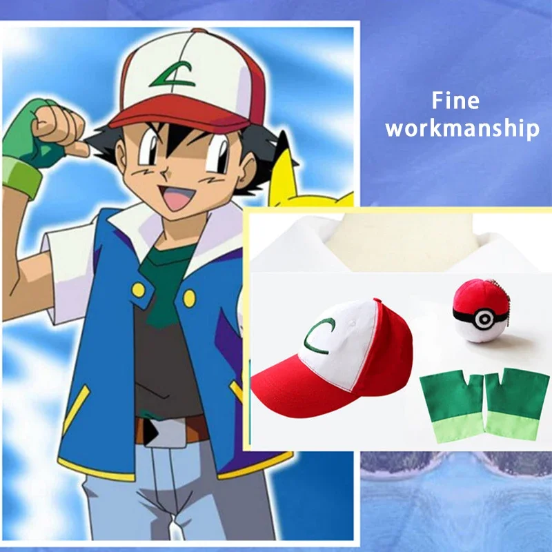 

Role Play Party Outfit Ash Katchum Cosplay Costume Poke Ball Jacket Gloves Hat Uniform Sets Japanese Cartoon Costumes Kis Adult