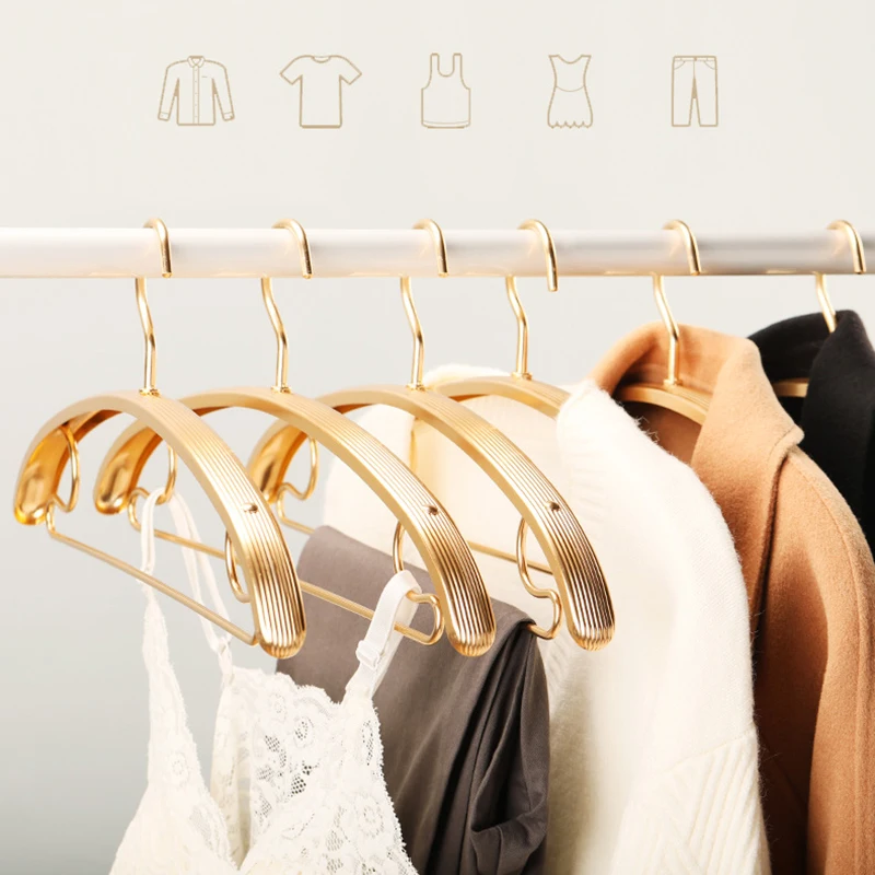 

5pcs No Shoulder Marks Hanger Aluminum Alloy Household Space Saving Non-slip Cloth Hanger For Sweater Coat Pants Shirt A1