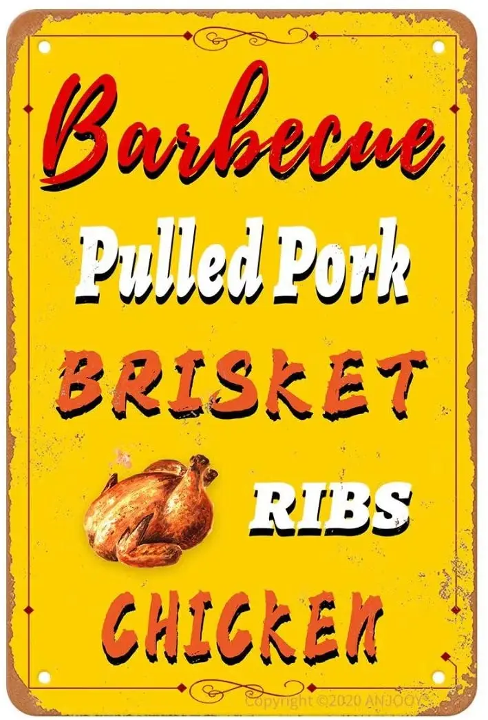 

ANJOOY Tin Signs Vintage - Barbecue Pulled Chicken Dads BBQ - Metal Sign for Bedroom Cafe Home Bar Pub Coffee Beer Kitchen