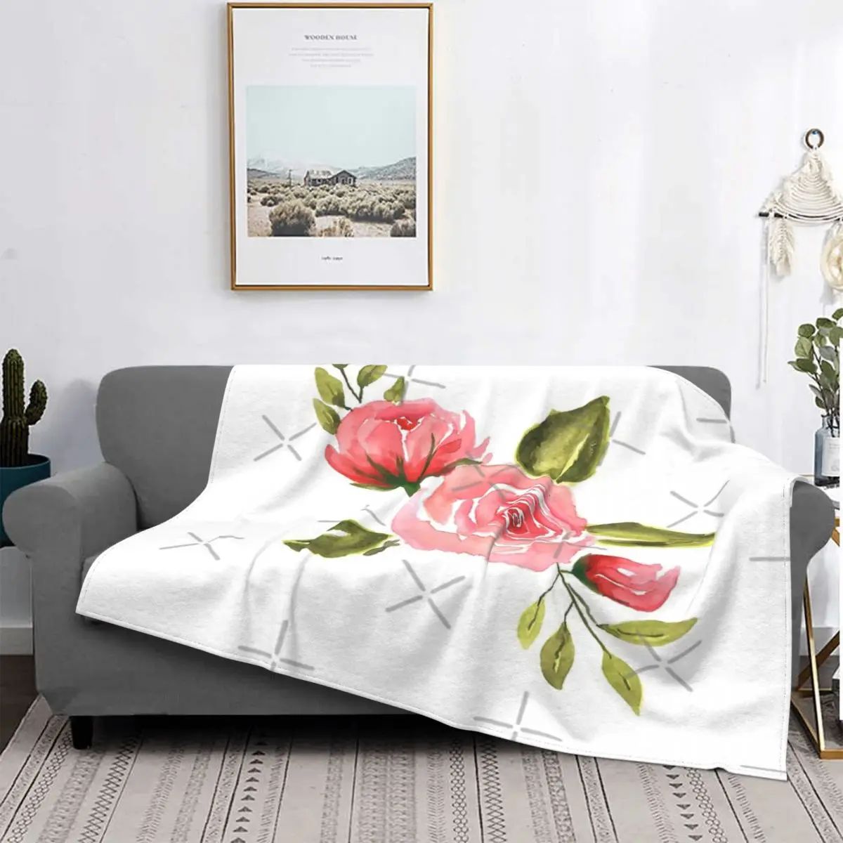 

Manta de rosas de acuarela, colcha para cama a cuadros, funda para sofda, manta con capucha, ropa de cama y fundas