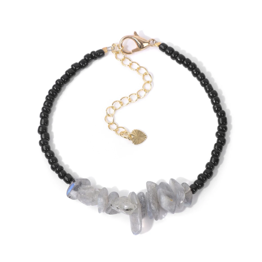 

Natural Labradorite Chain Bracelets For Men Black Seeds Beads Bracelet Adjustable Handmade Friendship Bracelet Women Jewelry