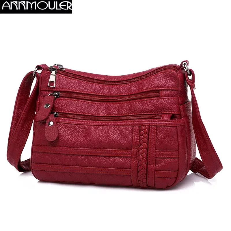 

Annmouler Fashion Women Bag Pu Soft Leather Shoulder Bag Multi-layer Crossbody Bag Quality Small Bag Brand Red Handbag Purse