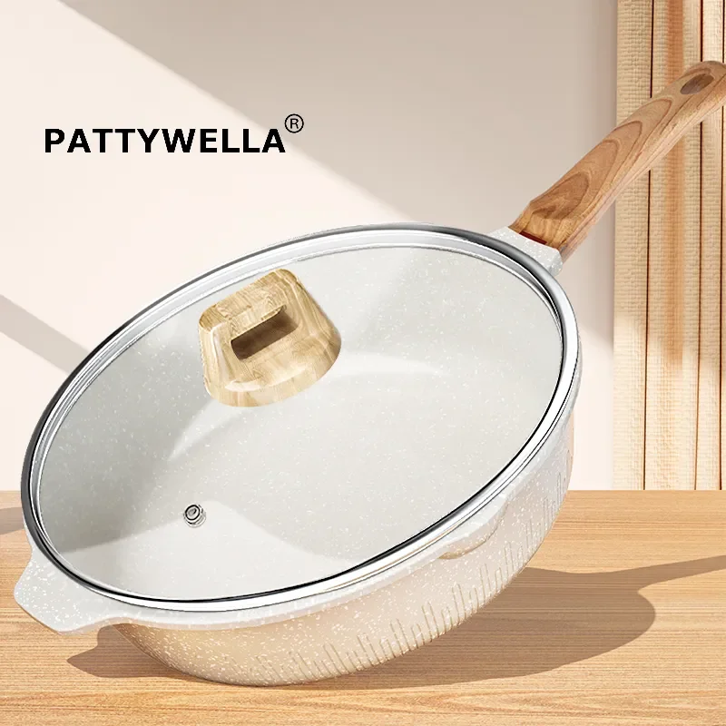 

Антипригарная глубокая сковорода NEW2023 PATTYWELLA, сковорода для сковородки с крышкой, сковорода для шеф-повара, безвредная каменная посуда, сков...