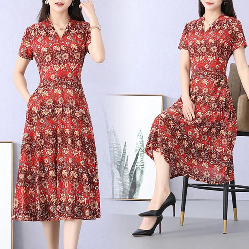 Женское платье с V-образным вырезом коротким рукавом и узлом