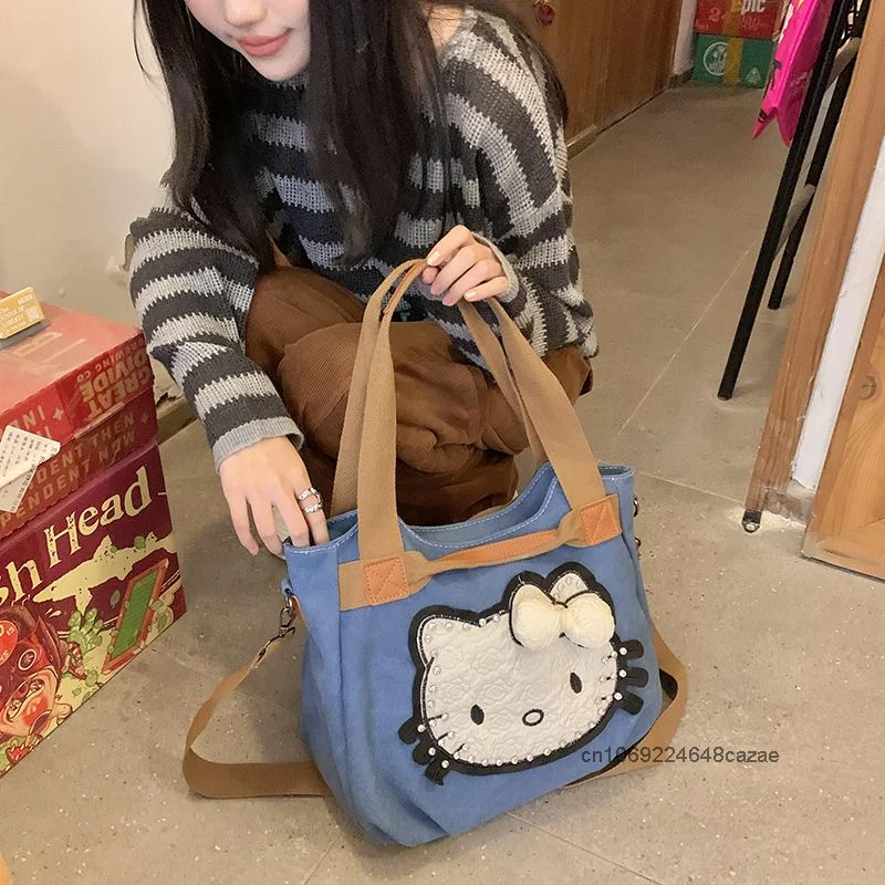 Винтажная холщовая сумка Hello Kitty Kawaii новая модная большая вместительная Millennium Y2K