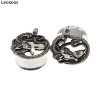 leosoxs 1 pair stainless steel snake head ear plugs gauges tunnles stretchers expanders 8 25mm body piercing fashion jewelry new