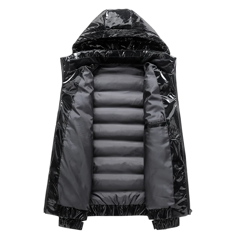 shiny Winter Men's Hooded Parkas Thermal Coats Mens Glossy down Thicken Parkas Men Hood Waterproof Men's Overcoat Windproof Mens